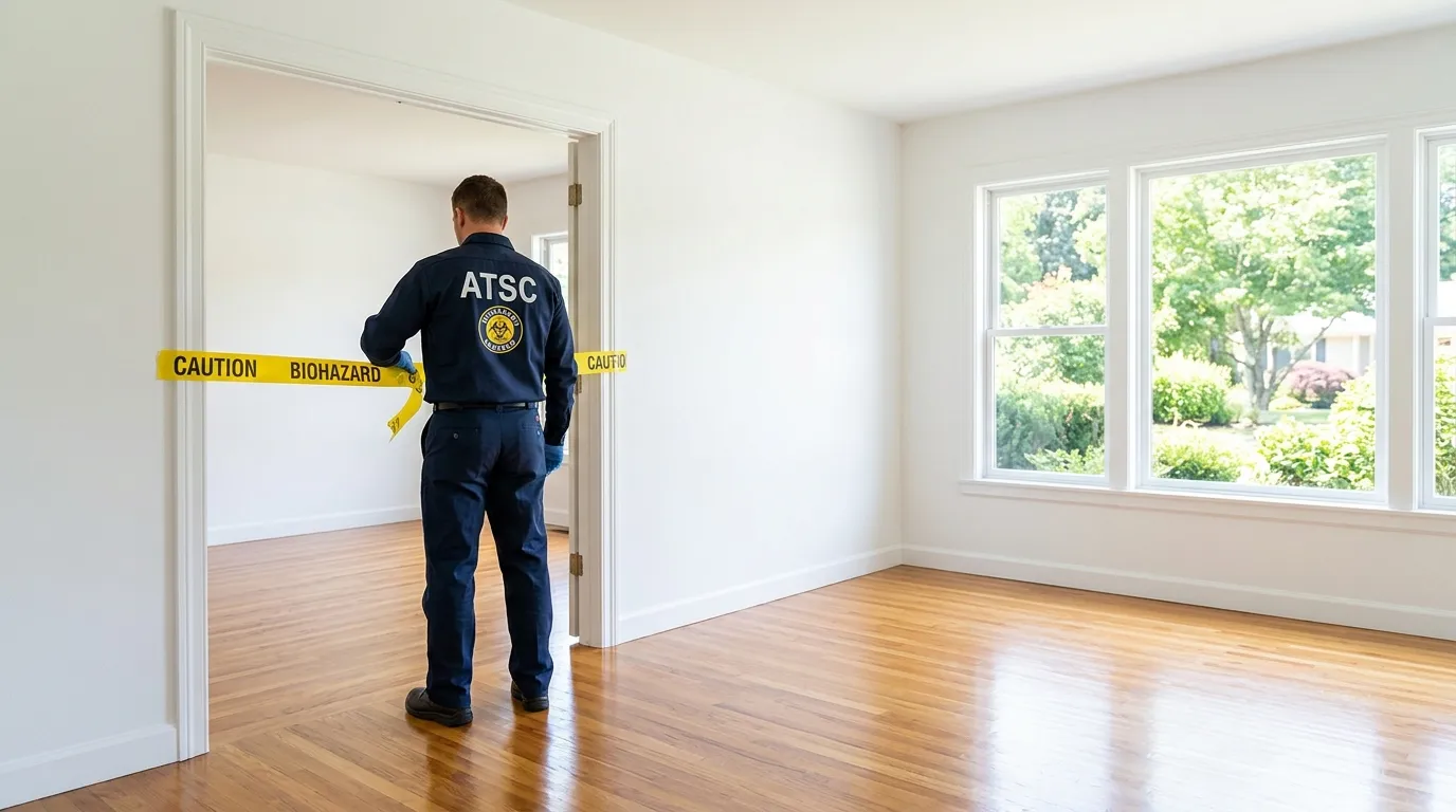 Certified biohazard cleanup crew performing Trauma Scene Cleanup in Pharr